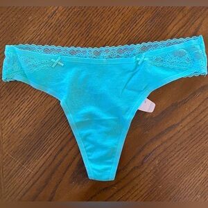 NWT Retired Victoria's Secret Aqua Cotton lace Trim thong panties VS SMALL S